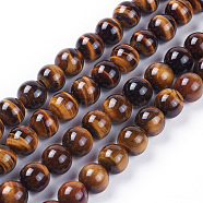 Natural Tiger Eye Beads Strands, Round, 8mm, Hole: 1mm, about 50pcs/strand, 15.35 inch~15.47 inch(39~39.3cm)(G-E528-02A)