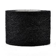 Sparkle Lace Fabric Ribbons, with Glitter Powder, for Wedding Party Decoration, Skirts Decoration Making, Black, 2 inch(5cm), 10 yards/roll(OCOR-K004-C07)