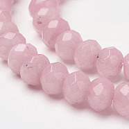 Natural White Jade Beads Strands, Rondelle, Faceted, Dyed, Pink, 8x6mm, Hole: 1mm, about 64pcs/strand, 15.6 inch(X-G-F359-01)