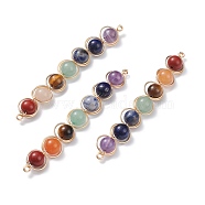 Natural Green Aventurine & Rose Quartz & Red Agate & Tiger Eye & Amethyst Links Connectors, with Real 18K Gold Plated Copper Findings, Strip, 85~90x11x8.5mm, Hole: 2~2.5mm(PALLOY-JF01193)