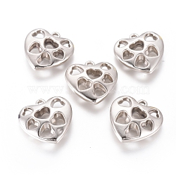 CCB Plastic Pendants, Heart, Hollow, Platinum, 36x35.5x10mm, Hole: 3mm(CCB-G015-03P)