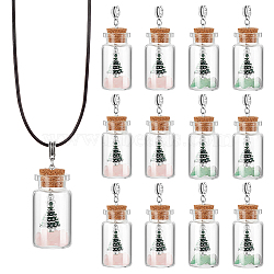 AHADERMAKER 20Pcs 2 Styles Natural Green Aventurine & Rose Quartz Beaded Wishing Bottle European Dangle Large Hole Pendants, Christmas Tree Alloy Rhinestone Enamel Pendants, Antique Silver, 60mm, Hole: 5mm, 10pcs/style(PALLOY-GA0001-13)