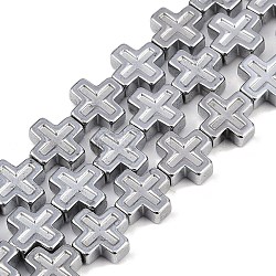 Electroplated Synthetic Non-magnetic Hematite Beads Strands, Cross, Platinum Plated, 8.5x8.5x3mm, Hole: 0.7mm, about 47pcs/strand, 15.91''(40.4cm)(G-K375-D02-02)