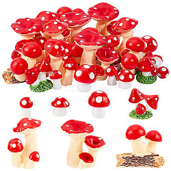 AHADEMAKER 124Pcs 7 Style Mini Resin Figurines, Imitation Mushroom, for Dollhouse, Showcase & Photography Props, Red, 11~29x8~31x8~22mm(DJEW-GA0001-33)