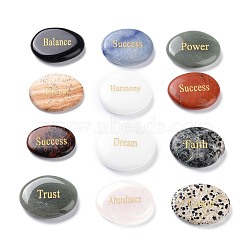 Engraved Inspirational Rocks, Encouragement Stones, Natural Mixed Gemstone Beads, No Hole, Nuggets with Word, 37~46x28~42x6.5~9mm(G-Z005-12)