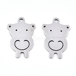 201 Stainless Steel Pendants, Laser Cut, Bear, Stainless Steel Color, 21.5x14x0.9mm, Hole: 1.8mm(X-STAS-S081-041)