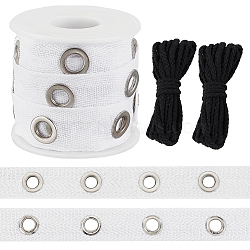 5 Yards Cotton Ribbons with Platinum Tone Iron Eyelet Rings, and 2 Bundles Black Cotton Thread, for Garment Accessories, Mixed Color, 3/4 inch(19mm)(OCOR-OC0001-35A)