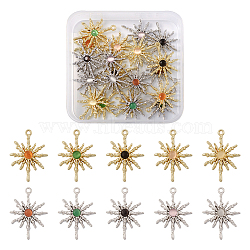 20Pcs 10 Styles Rack Plating Alloy Cat Eye Pendants, Sun, Platinum & Golden, Mixed Color, 28.5x20.5x2.5mm, Hole: 1.6mm, 2pcs/style(FIND-TA0002-39)