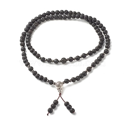 Natural Lava Rock & Cubic Zirconia Beaded Necklace, Oil Diffuser Aromatherapy Prayer Beads Necklace, Calabash Beads Lucky Buddhist Necklace, Black, 27.24 inch(69.2cm)(NJEW-JN03760)