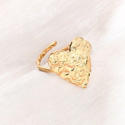 304 Stainless Steel Open Cuff Rings for Women, Heart, Ion Plating(IP), Real 18K Gold Plated, US Size 9 1/2(19.3mm)(RJEW-K309-06G)