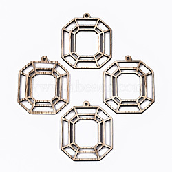 Unfinished Hollow Wood Pendants, Undyed, Laser Cut Wood Shapes, Octagon, Antique White, 49x41x2.5mm, Hole: 2mm(WOOD-N006-140)