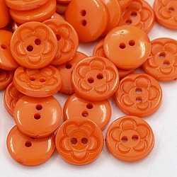Acrylic Sewing Buttons for Clothes Design, Plastic Buttons, 2-Hole, Dyed, Flat Round with Flower Pattern, Dark Orange, 12.5x3mm, Hole: 1mm(X-BUTT-E083-F-04)
