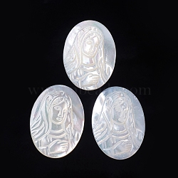 Natural White Shell Cabochons, Religion, Oval with Virgin Mary, 29.5x21x3mm(SSHEL-D083-19)