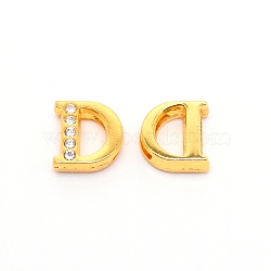 Alloy Slide Charms, with Crystal Rhinestone and Initial Letter A~Z, Letter.D, D: 11.5x11x4mm, Hole: 1.5x8mm(PALLOY-TAC0012-21D)