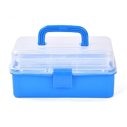 Rectangle Portable PP Plastic Storage Box, with 3-Tier Fold Tray, Tool Organizer Handled Flip Container, Dodger Blue, 15.5x28x12.5cm(CON-D007-01E)