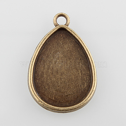 Flat Teardrop Alloy Pendant Cabochon Settings, Plain Edge Bezel Cups, Cadmium Free & Nickel Free & Lead Free, Antique Bronze, Tray: 25x18mm, 32.5x22x2mm, Hole: 2mm, about 263pcs/kg(PALLOY-N0088-01AB-NF)