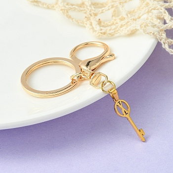 304 Stainless Steel Initial Letter Key Charm Keychains, with Alloy Clasp, Golden, Letter X, 8.8cm