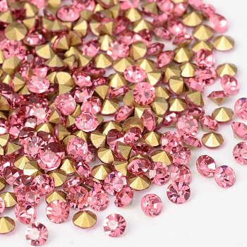 Back Plated Grade A Diamond Glass Pointed Rhinestone, Rose, 2.3~2.4mm, about 1440pcs/bag