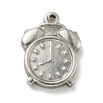 201 Stainless Steel Machine Polishing Pendants, Clock, Stainless Steel Color, 16.5x12.5x3mm, Hole: 1.2mm