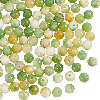 2 Strands Dyed Natural Persian Jade Beads Strands, Two-Tone, Round, Olive Drab, 6.5mm, Hole: 1.2mm, about 64pcs/strand, 15.75 inch(40cm)