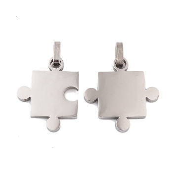 304 Stainless Steel Split Pendants, Couples Charm, Puzzle Charm, Stainless Steel Color, 27.5x22x3mm, Hole: 6.5x3.5mm