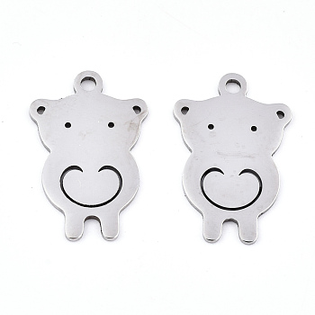 201 Stainless Steel Pendants, Laser Cut, Bear, Stainless Steel Color, 21.5x14x0.9mm, Hole: 1.8mm
