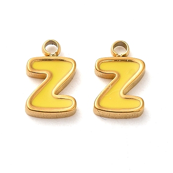 304 Stainless Steel Enamel Charms, Real 14K Gold Plated, Letter, Letter Z, 8x5x1.3mm, Hole: 1.2mm