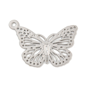 Brass Charms, Long-Lasting Plated, Butterfly, Platinum, 10.5x15x0.3mm, Hole: 0.9mm