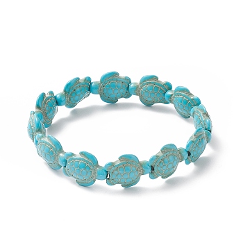 Dyed Synthetic Sea Turtle Beaded Stretch Bracelets for Women, Turquoise(Dyed), Inner Diameter: 2-3/8 inch(6.1cm)