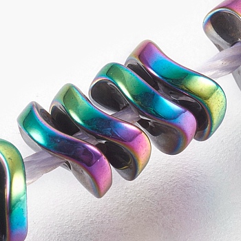 Electroplated Non-magnetic Synthetic Hematite Bead Strand, Wavy Disc, Multi-color Plated, 4x1.5mm, Hole: 0.8mm, about 394pcs/strand, 15.7 inch(40cm)