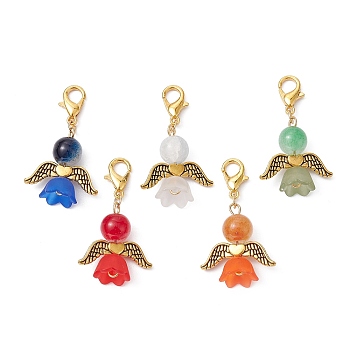 Angel Glass & Acrylic Pendant Decorations, Alloy Lobster Claw Clasps Charms for Bag Key Chain Ornaments, Antique Golden, 34.5mm, 5pcs/set
