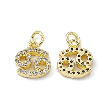 Real 18K Gold Plated Brass Micro Pave Clear Cubic Zirconia Charms, with Jump Ring, Constellation Charm, Cancer, 11x10x2.5mm, Hole: 3.4mm