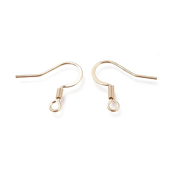 Brass Earring Hooks, with Horizontal Loop, Ear Wire, Long-Lasting Plated, Real 14K Gold Plated, 16.7mm, Hole: 2.2mm, 22 Gauge, Pin: 0.6mm