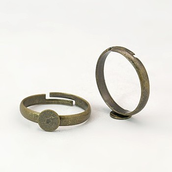 Brass Pad Ring Bases, Lead Free, Cadmium Free and Nickel Free, Adjustable, Antique Bronze Color, Size: Ring: about 17mm in inner diameter, Tray: about 6mm in diameter