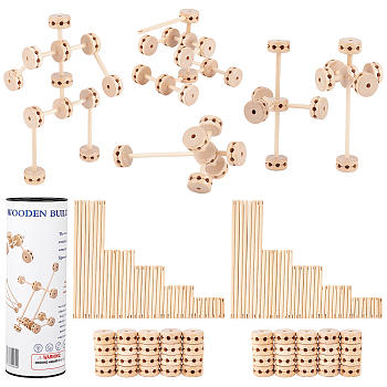 Schima Wood Building Toy Sets, Wood Stem Toys, Wooden Blocks Splicing, Blanched Almond, 30~188x6~15mm, 60pcs/set