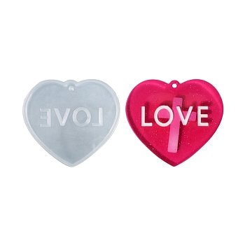 Silicone Heart with Hollow Word LOVE Pendant Molds, Valentine's Day Theme  Resin Casting Molds, for UV Resin & Epoxy Resin Jewelry Making, White, 61x68x6mm, Hole: 2.5mm, Inner Diameter: 55x62x6mm