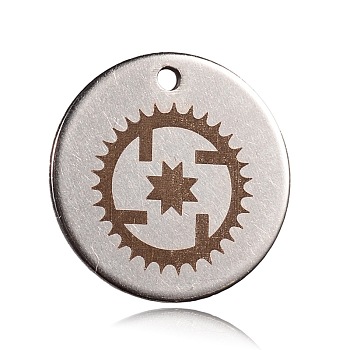 Spray Painted Stainless Steel Steampunk Pendants, Flat Round with Gear Pattern, Peru, 20x1mm, Hole: 1mm