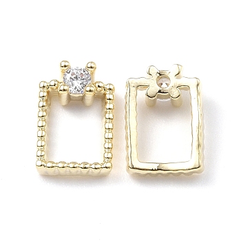 Brass Micro Pave Clear Cubic Zirconia Cabochons, Rectangle, Real 18K Gold Plated, 9x6x3mm