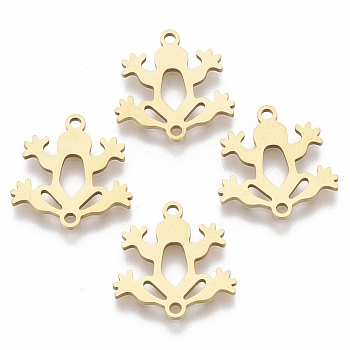 201 Stainless Steel Links connectors, Laser Cut, Frog, Golden, 15.5x15x1mm, Hole: 1.4mm