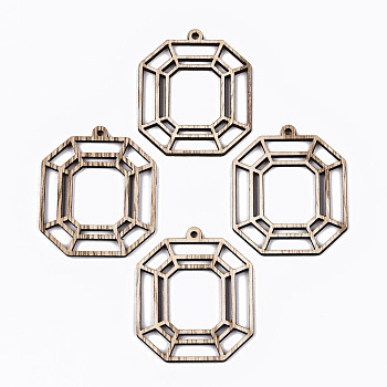 Unfinished Hollow Wood Pendants, Undyed, Laser Cut Wood Shapes, Octagon, Antique White, 49x41x2.5mm, Hole: 2mm