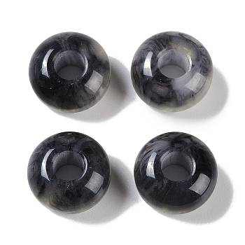 Two Tone Resin European Beads, Large Hole Beads, Rondelle, Black, 13.5x8mm, Hole: 5mm