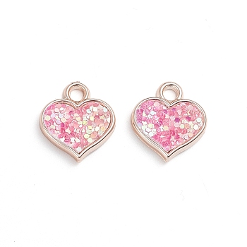 CCB Plastic Pendants, with Paillette, Heart, Pearl Pink, 17x15.5x3mm, Hole: 3mm