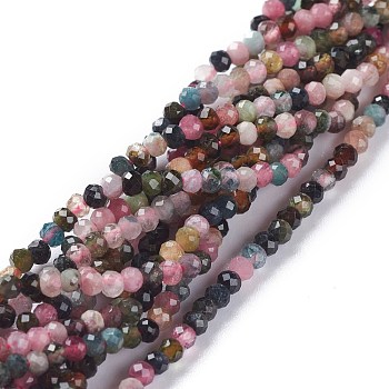Natural Tourmaline Beads Strands, Flat Round, Faceted, 3x2mm, Hole: 0.6mm, about 179pcs/strand, 15.55inch(39.5cm)