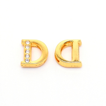 Alloy Slide Charms, with Crystal Rhinestone and Initial Letter A~Z, Letter.D, D: 11.5x11x4mm, Hole: 1.5x8mm