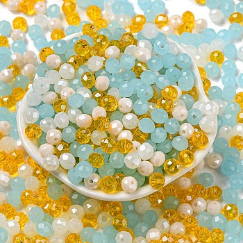 Glass Beads, Faceted, Rondelle, Aqua, 6x5mm, Hole: 1mm, about 280pcs/60g