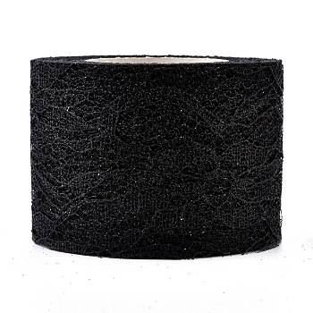 Sparkle Lace Fabric Ribbons, with Glitter Powder, for Wedding Party Decoration, Skirts Decoration Making, Black, 2 inch(5cm), 10 yards/roll