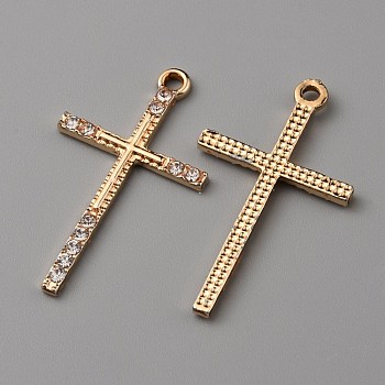 Zinc Alloy Pendant, with Rhinestone, Cross, Golden, 33.5x20x2mm, Hole: 2mm