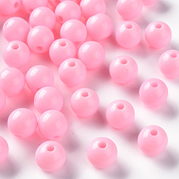 Opaque Acrylic Beads, Round, Pearl Pink, 10x9mm, Hole: 2mm, about 940pcs/500g