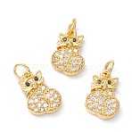 Brass Micro Pave Clear Cubic Zirconia Pendants, Long-Lasting Plated, Lead and Cadmium Free, Cat, Golden, 14x9x2.5mm, Hole: 3.2mm(ZIRC-M118-05G-RS)