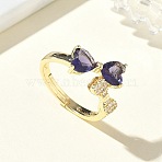 Brass & Cubic Zirconia Finger Rings, Long-Lasting Plated, Bowknot, Golden, Bowknot: 11x18mm,US Size 7 1/4(17.5mm)(CU-CBA7E55-12G)